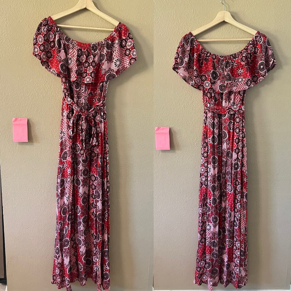 NEW Baltic Born red floral paisley off shoulder maxi dress